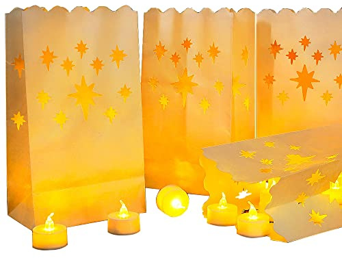 AceList 50 Set LED Candles with Luminaries Candle Bags Flickering Tea Light for Wedding Party Decoration- Meteor