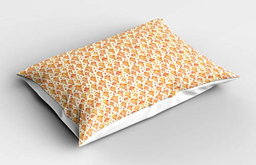 ABAKUHAUS Ice Cream Pillow Sham, Floral Scoops on Cones, Decorative Standard Size Printed Pillowcase, 26 X 20, Ivory Pale Orange