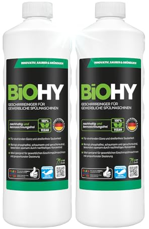 BiOHY Geschirrspülmittel für Spülmaschinen | Geschirrreiniger für gewerbliche Spülmaschinen, 2 x 1 Liter | phosphatfrei, ergiebig & biologisch abbaubar | für Gastronomie & Gewerbe