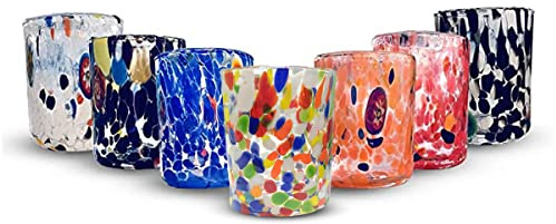 Gocce di Murano - Juego de 6 vasos de licor de lluvia (arco iris, trabajados a mano, según la tradición de los artesanos de Murano, coloridos, estuche de vasos pequeños elegantes y preciosos Made in