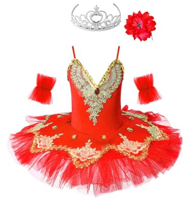 MSemis 3tlg. Mädchen Ballettkleid Schwan Ballett Kostüm Tanz Trikot mit Mesh Tutu Kleid Kinder Ballettkleidung Gr. 98-164