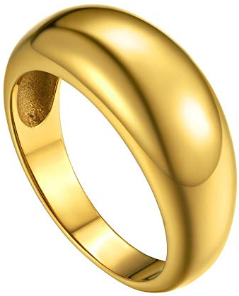 GoldChic Klassischer Glänzender konvexer Ring aus 316L Edelstahl in Breite 8.8mm/16mm/23.5mm Einfache stapelbare Bandring mit Strass Sterne Schmal Memorial Damen Ring Ringgröße 54.4（17.3）-67.2（21.4） in Silber/Gold/Schwarz