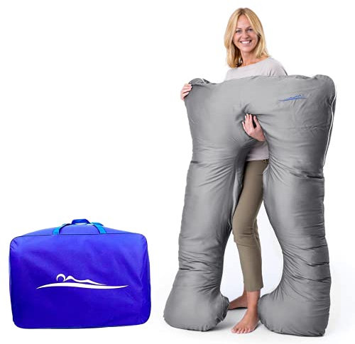 MAKOSAS KomfortKissen ORIGINAL Premium Ergonomisches Kühlend Kuschelkissen | Körperkissen | Seitenschläferkissen für Erwachsene - Für besseren Schlaf 100 x 150 cm (Grau - Bambus)