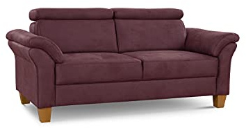 Cavadore 3-Sitzer-Sofa Ammerland / 3er-Couch im Landhausstil mit Federkern + verstellbaren Kopfstützen / 186 x 84 x 93 / Wildlederoptik, Rot