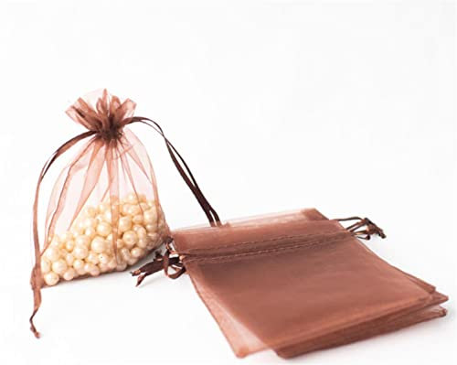 50 Stück 5 x 7 cm kleine weiße Organzabeutel Weihnachten Neujahr Valentinstag Hochzeit Geburtstagsfeier Pralinenschachtel Schokoladengeschenktüten-Kaffee, 5 x 7 cm