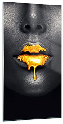 ARTTOR Moderno Quadro su Vetro 45x80 cm Verticale Persone Moda - 4460 | Oro Bocca Nero Stampe da Parete Quadro Decorativo Piccolo Soggiorno Arte da Parete Decorazione da Parete ARTTOR