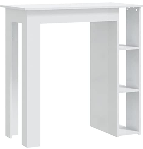 vidaXL Bartisch mit Regal Bartresen Stehtisch Tresentisch Bistrotisch Küchentisch Loungetisch Tisch Hochglanz-Weiß 102x50x103,5cm Holzwerkstoff