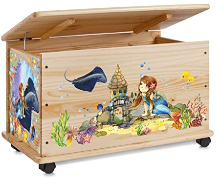 Farbklecks-Collection Spielzeugkiste Meerjungfrau - Spielzeugkiste Holzkiste Kinderzimmer Deko personalisierbar