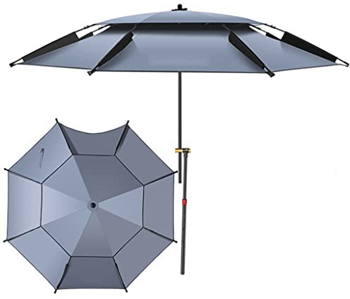 Ombrellone da Giardino Grigio, Ombrellone da Mare Piccolo, Ombrello da Spiaggia Portatile con Inclinazione A Pulsante E Manovella 16 Stecche in Fibra di Vetro (Color : B-2.2m/7.2ft)