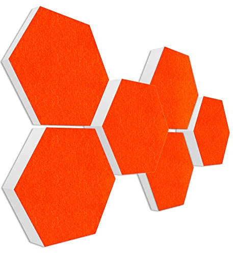 platino24 Schallabsorber COLORE aus Basotec G+ I Akustikpaneele mit Akustikfilz I 3D Wand-Paneele mit 6 Waben in Orange I Akustikplatten zur Schalldämmung in Büro, Studio & Wohnung