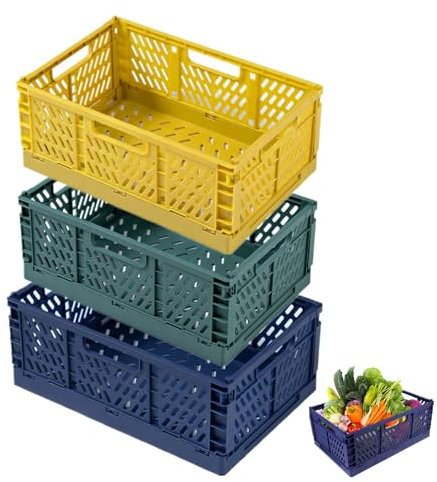 NCRGB 3 Cajas de Almacenamiento Plegables (30 × 20 × 12 cm), Grandes, Apilables, Cestas para Cocina, Dormitorio