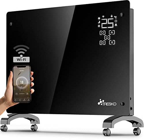 TRESKO® Glaskonvektor 1500W APP WiFi Funktion | Elektroheizung Glasheizung elektrisch | Konvektor Heizung Heizkörper LED-Display & Timer | Elektroheizkörper Stand- oder Wand Heizung