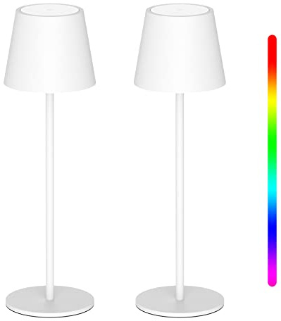 K-Bright 2 Stück RGB Akku Tischlampe Kabellose aus Aluminium Weiß | Warmeweiße Licht 3000K+RGB Tischleuchte mit USB-C, IP54 Wasserdichte akku tischleuchte für Esstisch, Nachttisch und Camping