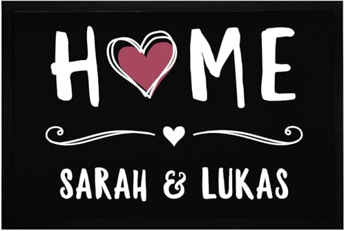 SpecialMe® Fußmatte personalisiert mit Namen für Paare Familie Home Herz Willkommen Zuhause rutschfest & waschbar Schwarz 60x40cm