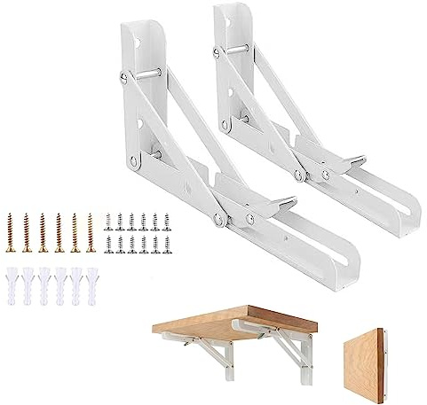 Vebetter 2er Set Klappkonsole Schwerlast 200 mm, arretierbar, Weiß | 2er Set ; 90° sicher verriegelbar; platzsparend einklappbar; für Regal, Werkbank, Küche, Balkon und Büro