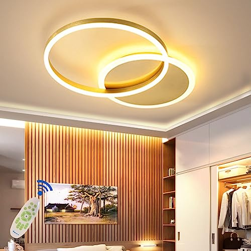 MyLjp LED Deckenleuchte Ring Design Metall Dimmbar Deckenlampe 2 Ring 55cm | Acryl Wohnzimmerlampe Kinderzimmer Lampe Esszimmer Schlafzimmer Lichter Kronleuchte