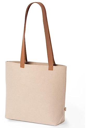 noTrash2003 Grosser umweltfreundlicher Shopper Strandtasche Beachshopper Schultertasche aus Recycling PET 42 x 30 x 10 cm PU Leder Griffe (Beige)