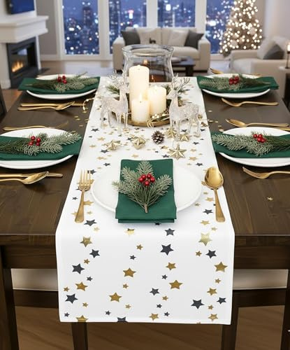 KAMACA XL Tischläufer mit edlem Sternen - Motiv weihnachtliche Tischdekoration stilvoller Läufer für Küche, Esszimmer & Wohnzimmer robust, farbecht & pflegeleicht Winter (Great Stars 30x180 cm)