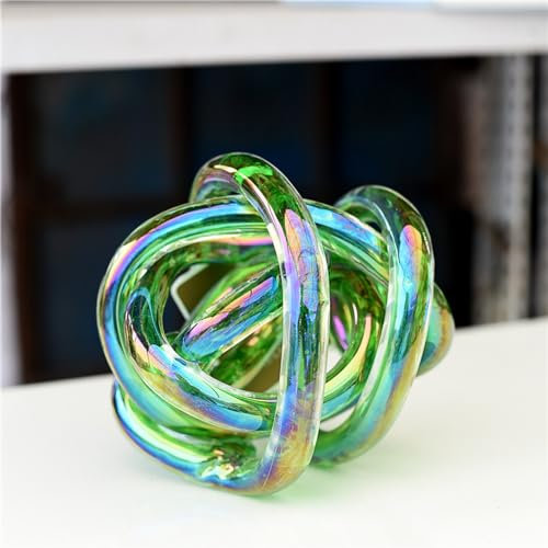 DECRZPB Farbige Glasur-Kunst grüne gewundene Linie Kugel-Ornament Glasfigur handgefertigt Briefbeschwerer aus geblasenem Glas Geschenk zum Geburtstag