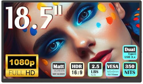 Bimawen 18,5 Pulgadas Pantalla portátil Ultra Slim-100% sRGB 1080p Bastidor CNC Compatible con teléfonos USB 3.0 PC y Dispositivos de