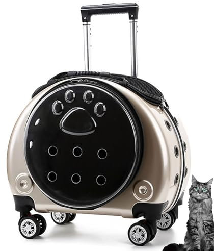 GAMAK Stabile Katzentransportbox Kunststoff mit Rollen und Teleskopgriff, Belüfteten Reisebox Mobile für Kleine & Mittelgroße Haustiere mit Außenbereich (Color : A)