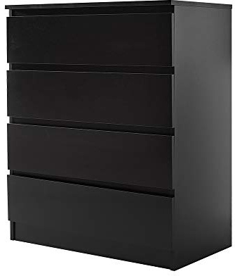 Panana Chest of Drawers 3/4/5/6 Wooden Drawer with Metal Runners Modern Bedside Table Cabinet Storage for Living Room Hallway Bedroom (Black, 4 Drawer)