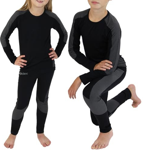 ALPIDEX Kinder Thermounterwäsche Set Funktionsunterwäsche Skiunterwäsche Jungen Mädchen Ski Fußball Sport Winter warm atmungsaktiv, Größe:134-140, Farbe:Black-Grey