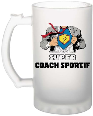 Planetee Chope de bière Super Coach sportif | Verre à bière Pinte Métier Collègue Cadeau Travail Boulot Départ Retraite