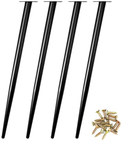 QWORK® Bordsben i metall 28 tum (72 cm) – sneda koniska möbelben med reptåliga lock – för soffbord, matbord, stolar, skåp nattduksbord