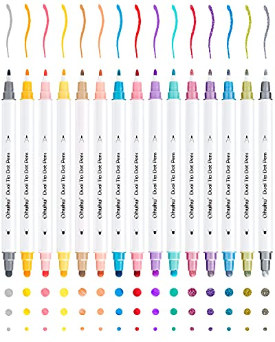Ohuhu Punktmarker, 24 Farben, Doppelspitzen (Kalligraphiepinsel & Punkt)