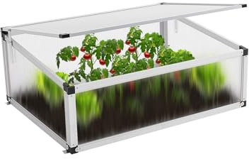 Euboer Frühbeet Alu Mini Gewächshaus Hochbeet Treibhaus UV-Schutz Pflanzbeet lichtdurchlässig Frühbeetkasten HxBxT: 77x58x30 cm Einzeldach Silbern