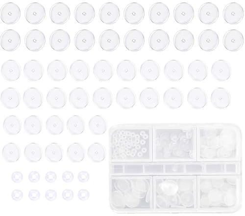 Wildfleisch Disc 60 PCS Anti Wildfleisch Disc Transparente Piercing Scheibe Piercing,Silikon Ohrring,für Piercing Bump Ohrringe Scheiben Pads mit Kunststoff Box 4 Größen