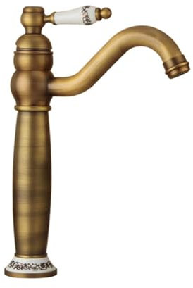 Wasserhahn Bad Waschtischarmatur Hoch Auslauf Retro Antik Stil 360° Drehbar Messing Einhebel Mischbatterie Waschbecken Armatur, Badarmatur Waschtischbatterie Badezimmer, Bronze