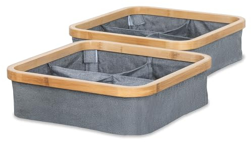 osoltus Staubox 2er-Set 4 Fach faltbar | Aufbewahrungskorb Nelson | Regalbox Kallaxregal Bambus grau 8L