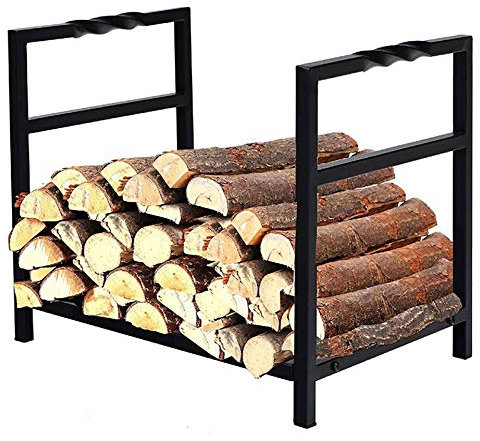 Portalegna da ardere per esterni/interni/patio, design ondulato, in ferro, nero, piccolo 40 x 35 x 36 cm