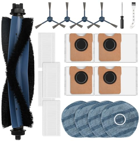 Fenkabs 19 Pack Accessories for Eufy Omni C20 Robot Vacuum Cleaner | mit 1 Main Brush, 4 Dust Bags, 4 Mop Pads, 4 HEPA Filters, 4 Side Brushes, 1 Cleaning Brush, 1 Screwdriver
