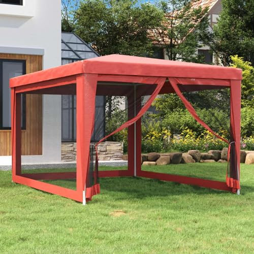 ShGaxin Carpa para Fiestas con 4 Paredes de Malla, Casas Prefabricadas, Cenadores para Jardin, Pergola, Carpas para Exteriores, Muebles De Jardin, HDPE Rojo 3x4 m