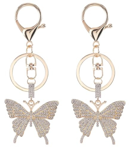 SOFPLATE 1 Boîte 2 Pièces Pendentif Sac Papillon Porte-clés Papillon Strass Anneau de Porte-clés en Alliage Porte-clés Papillon Doré Éclatant Insecte Animal Porte-clés Pendentif pour Sac à Main Porte-