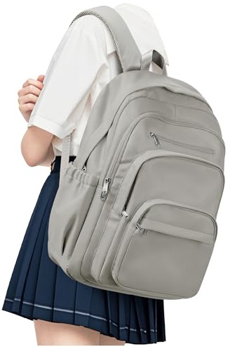 suradar Sac a Dos College Fille Femme, Sac à Dos Multipoches Scolaire Loisir Sacs D'école Cartable Primaire Grand avec Compartiment pour 14'' Ordi Portable Impermeable Backpack Bookbag Gris Marron