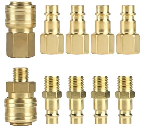 10 Pcs Raccords de Compresseur 1/4 BSP, Raccord Rapide Pneumatique 1/4 BSP, Embout Raccord Rapide Pneumatique Européen Connecteur Homme Femme pour Tuyau Compresseur d'air Comprimé