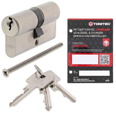 ABUS A93 Schließzylinder gleichschließend individuell gefertigt, Türzylinder Schließanlage mit 3 Schlüssel und ToniTec Codecard, Profil C73 Größe 50/60 mm Doppelzylinder