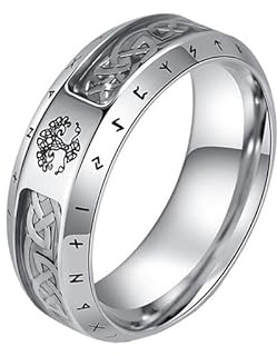 Ouruiba Bague Viking Runique Nordique Arbre de Vie Noeud Celtique Éternel Anneau Acier Inoxydable pour Homme Taille 62
