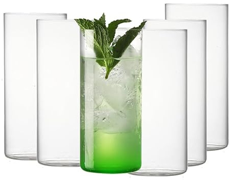 Trinkgläser, 330 ml, dünne Collins-Gläser, transparent, hohe Glasbecher für Wasser, Saft, Bier, Getränke, Cocktails und Mixgetränke, 6 Stück, CollinsGlass 142 cm