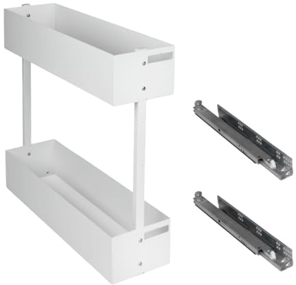Schrankauszug Küche mit Softclose 200mm ausführung Rechts | Auszug Küchenschrank - 2 Etage | Unterschrankauszug Weiß | Apothekerschrank Auszug | Küchenschrank Organizer Ausziehbar
