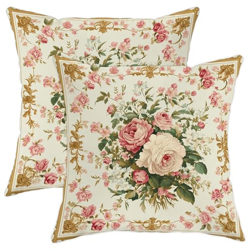 Juego De 2 Fundas De Almohada Patrón De Flower De Melocotón Ruborizado Fundas De Almohada para Coche Decoración Cuadrado Cubierta Almohada, para Cama, Dormitorio, Silla, 45x45cm