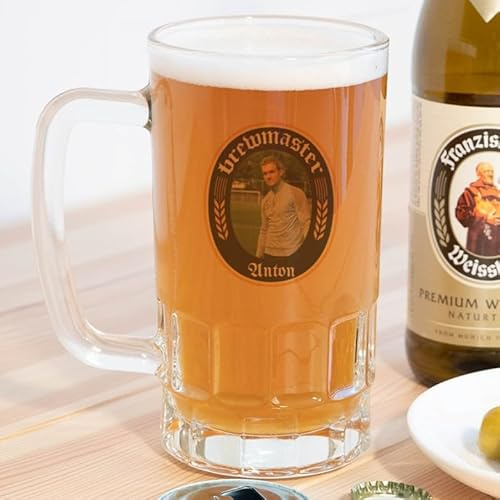 Wanapix | Bierglas Personalisiert mit Foto und Namen | Bierkrüge aus Glas | 500 ml | Bierkrüge zum Verschenken | Monk