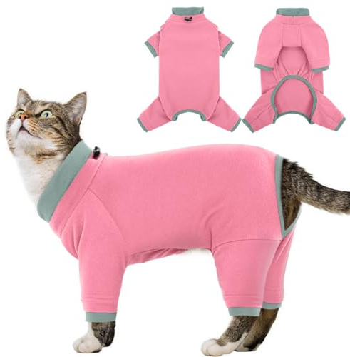 Klebrige Katzenkleidung, dehnbar, haarloser Pullover und Schlafanzug nur für Katzen, weicher Katzen-Einteiler für Katzen nach Operationen, weiblich, männlich und Haarausfall-Prävention, Rosa, Größe XL