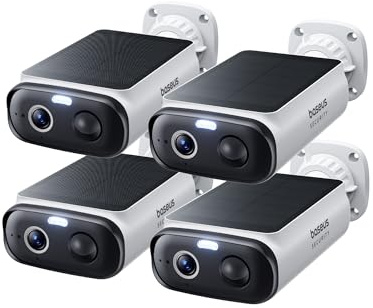 Baseus Security S1 Lite 4-Cam Überwachungskamera Aussen Solar Akku WLAN, IP67 Wetterfest, Kamera Überwachung Kabellos Außen 2K 135°, Farbnachtvision, Keine Gebühren, Kompatibel mit Alexa & Google | Kamera Überwachung Kabellos Außen IP67 Wetterfest, 2K 135°, Farbnachtvision, Keine Gebühren, Kompatibel mit Alexa & Google