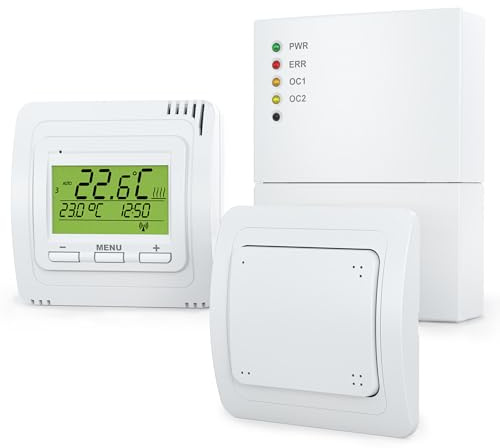 Funk Raumthermostat Set EB71332-2R | Heizungssteuerung & Lichtsteuerung mit Empfänger, Thermostat & Funktaster | Energiesparend mit Wochenprogramm, Frostschutz & Kindersicherung