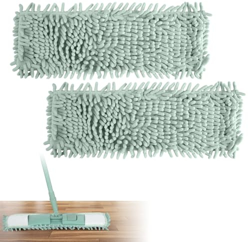 2 Pièces Microfibre Kit, Tête de Balai de,43x13cm Bodenwischer mit Mop Pads | 43 x 13cm Chenille Wiederverwendbar Trockene Bodentücher, Wasseraufnahme Wischmopp Tücher, für Fliesen,Laminatböden,Holzböden